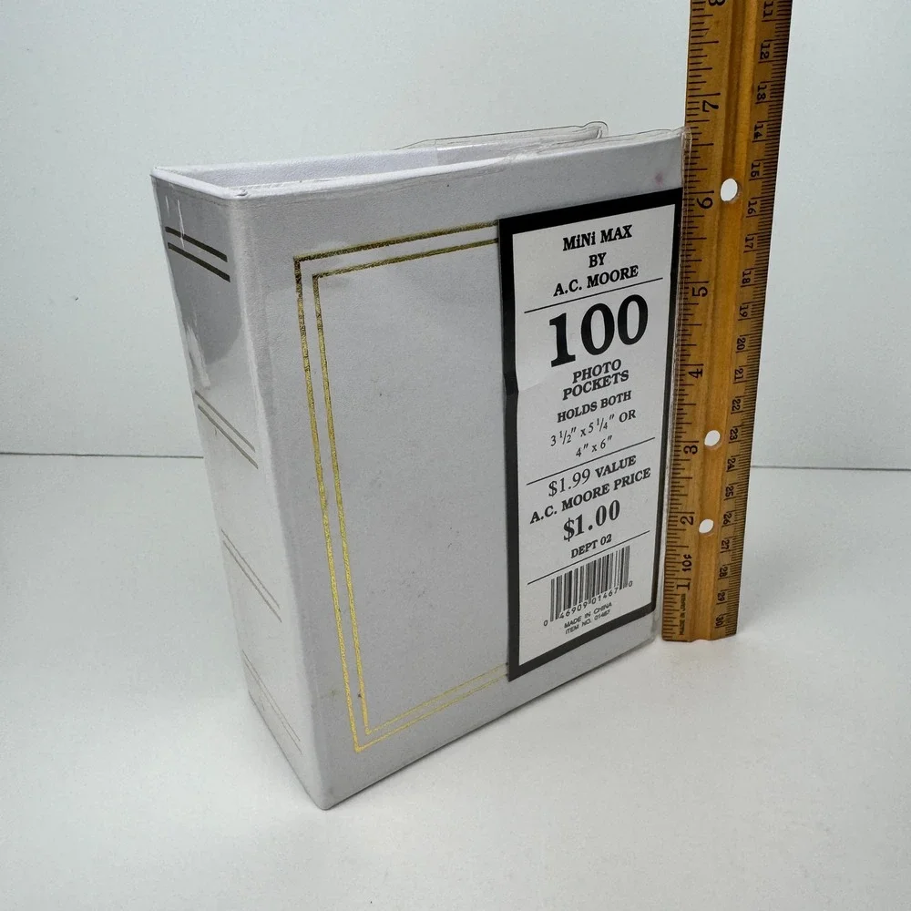 Vtg White Photo Album Mini Max AC Moore Gold Accents 100 Photo Pockets 4x6‎ READ